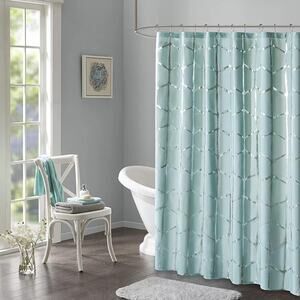 Intelligent Design 72" Arielle Aqua Metallic Geometric Microfiber Shower Curtain